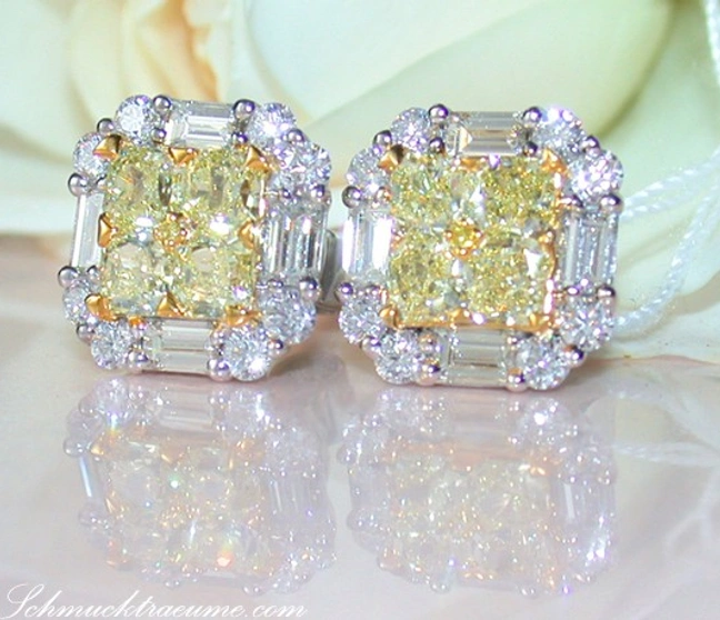 Schmucktraume: Luxuriöse gelbe Diamant-Ohrstecker mit Brillanten, Goldschmiedekunst, 2.810 Karat, Weißgold/Gelbgold 750 Schmucktraume: Luxuriöse gelbe Diamant-Ohrstecker mit Brillanten, Goldschmiedekunst, 2.810 Karat, Weißgold/Gelbgold 750