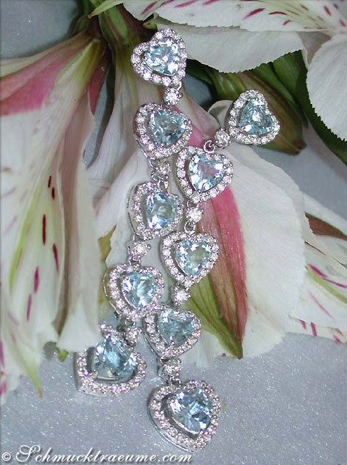 Erlesene Aquamarin Herz Ohrgehänge mit Brillanten - Image 2