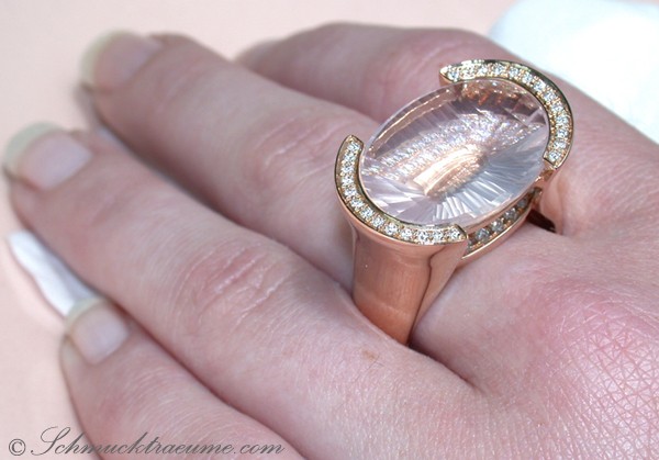 Extravaganter Rosenquarz Ring mit Brillanten - Image 6