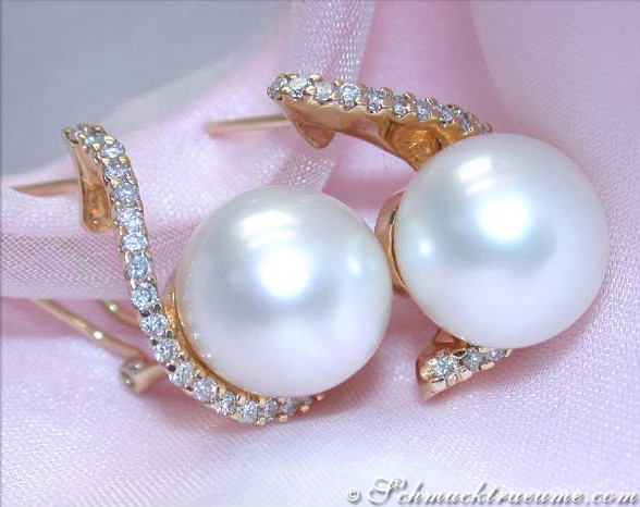 Bildschöne Südseeperlen Ohrstecker mit Brillanten - Image 2