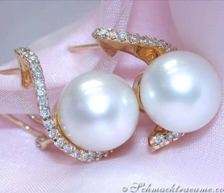 Südseeperlen Ohrstecker mit Brillanten in Gelbgold 585