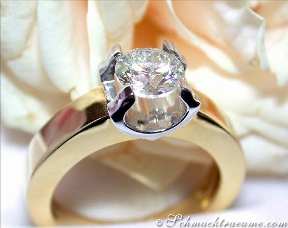 Goldener Diamant Solitär-Ring mit 1.010 Karat, W SI2, Weißgold & Gelbgold 750