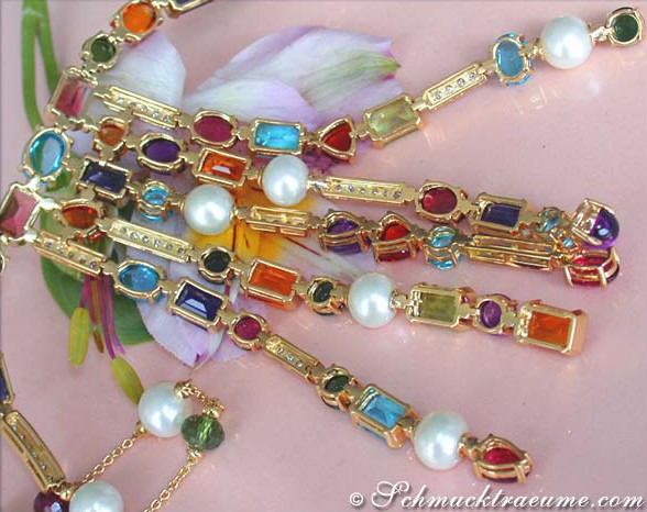 Luxuriöses Multicolor Edelstein Collier mit Perlen & Diamanten - Image 6