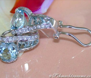 Weißgold-Ohrstecker mit Aquamarin und Brillanten