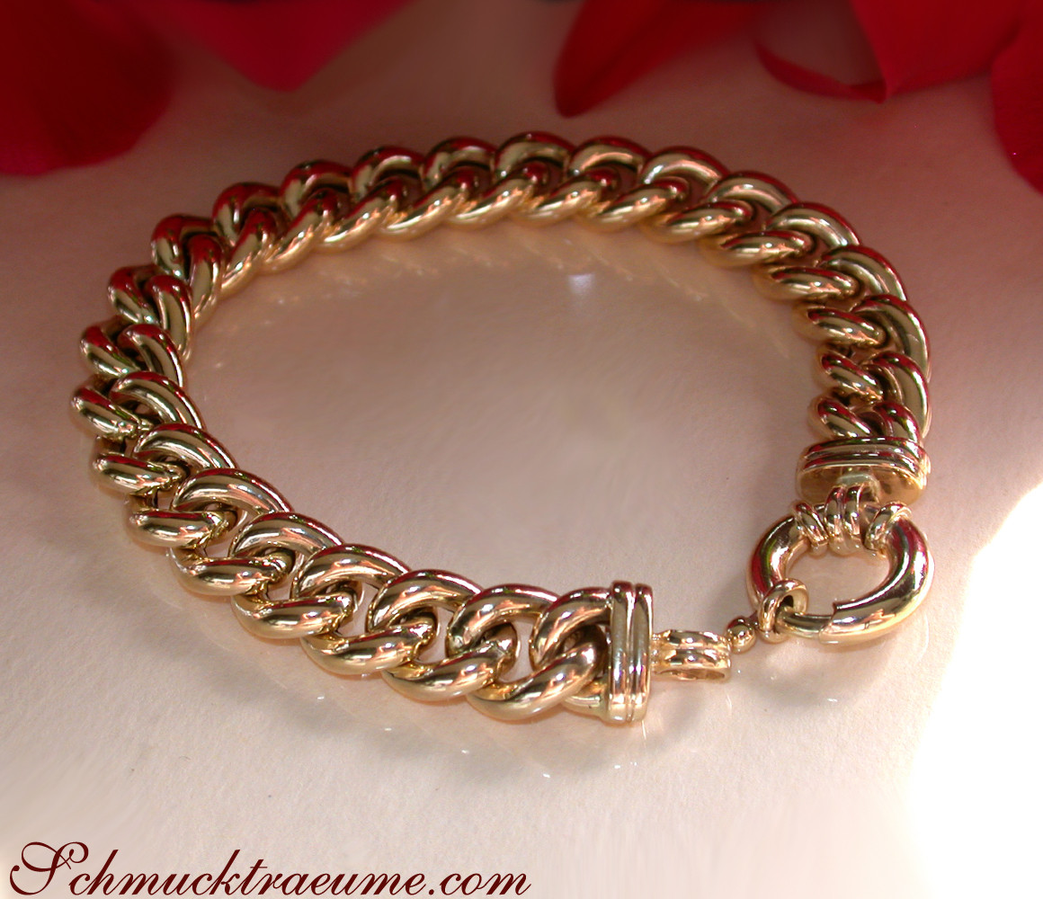 Gold Pur: Stattliches Rundpanzer Armband in Gelbgold 585, hochglänzend, detailreich, elegant.