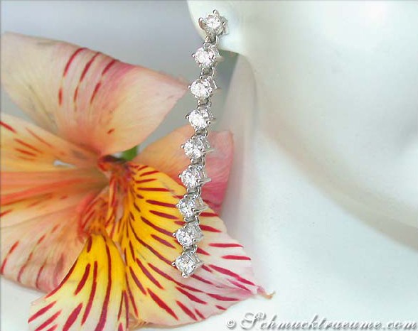 Weißgold-Ohrgehänge mit Brillanten, Detailaufnahme, elegant und glänzend