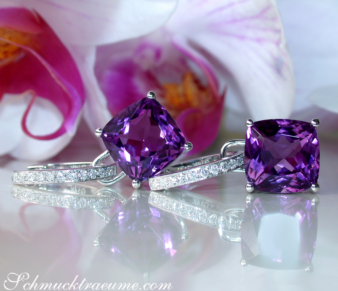Kissen-Ohrringe aus Weißgold 585 mit Amethyst und Diamanten