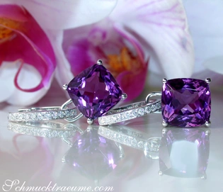 Kissen-Ohrringe aus Weißgold 585 mit Amethyst und Diamanten