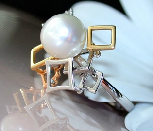 Süßwasserperlen-Ring mit Diamanten in Silber und Gold