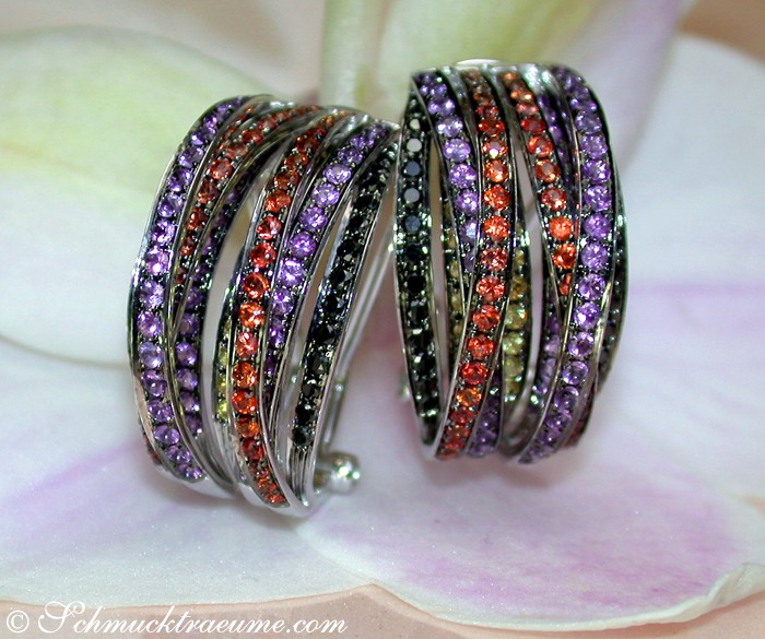 Ungewöhnliche Ohrringe mit schwarzen Diamanten, Amethysten & Saphiren - Image 3