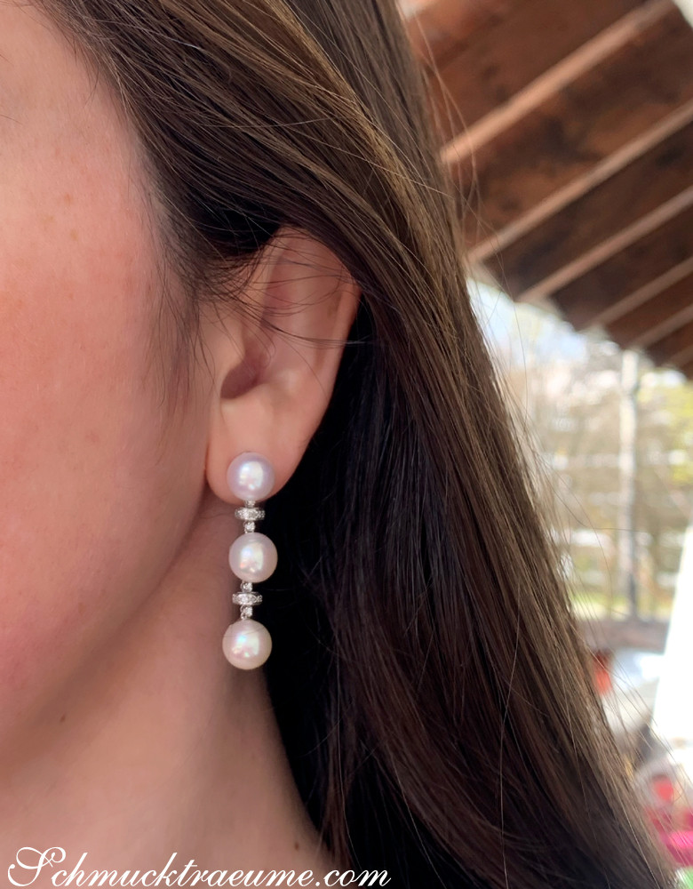 Edle Süßwasser Perlen Ohrhänger mit Diamanten - Image 2