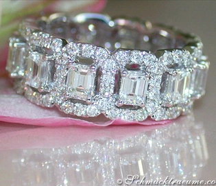 Prächtiger Diamanten Memory Ring, Smaragd & Brillant Schliff, massiv Weißgold