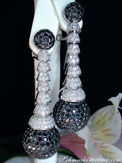 Schwarze Diamant-Ohrringe in Weißgold, 11,08 ct., exklusives Design