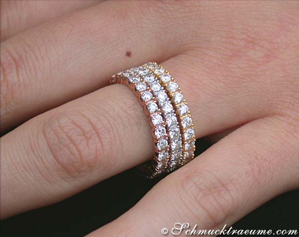 Verziertes Brillanten-Memory-Ring-Set in Weiß-, Rosé- & Gelbgold 585