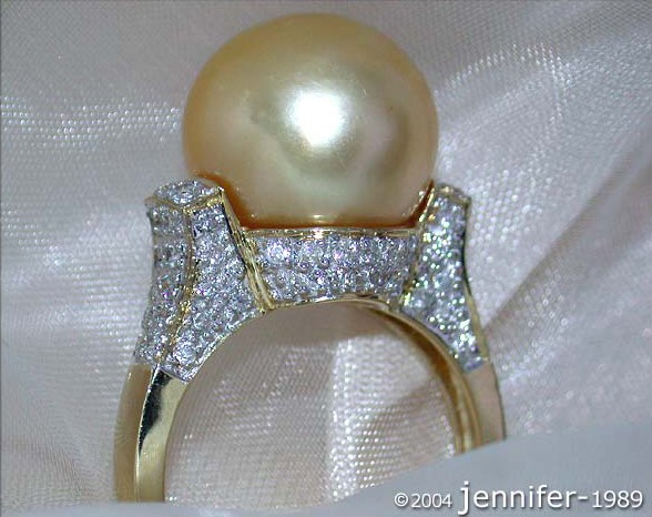 Edler goldene Südseeperle Ring mit Brillanten Kragen - Image 4