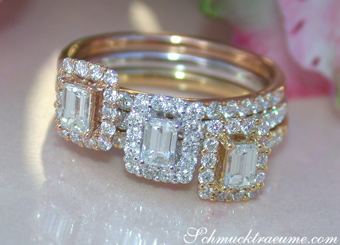 Baguette Diamanten-Ringe in Rosé-, Weiß- & Gelbgold 750