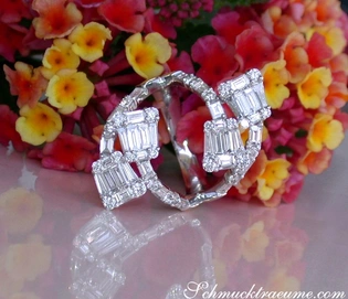 Weißgold 750 Diamant Ring mit Baguette- und Brillantschliff