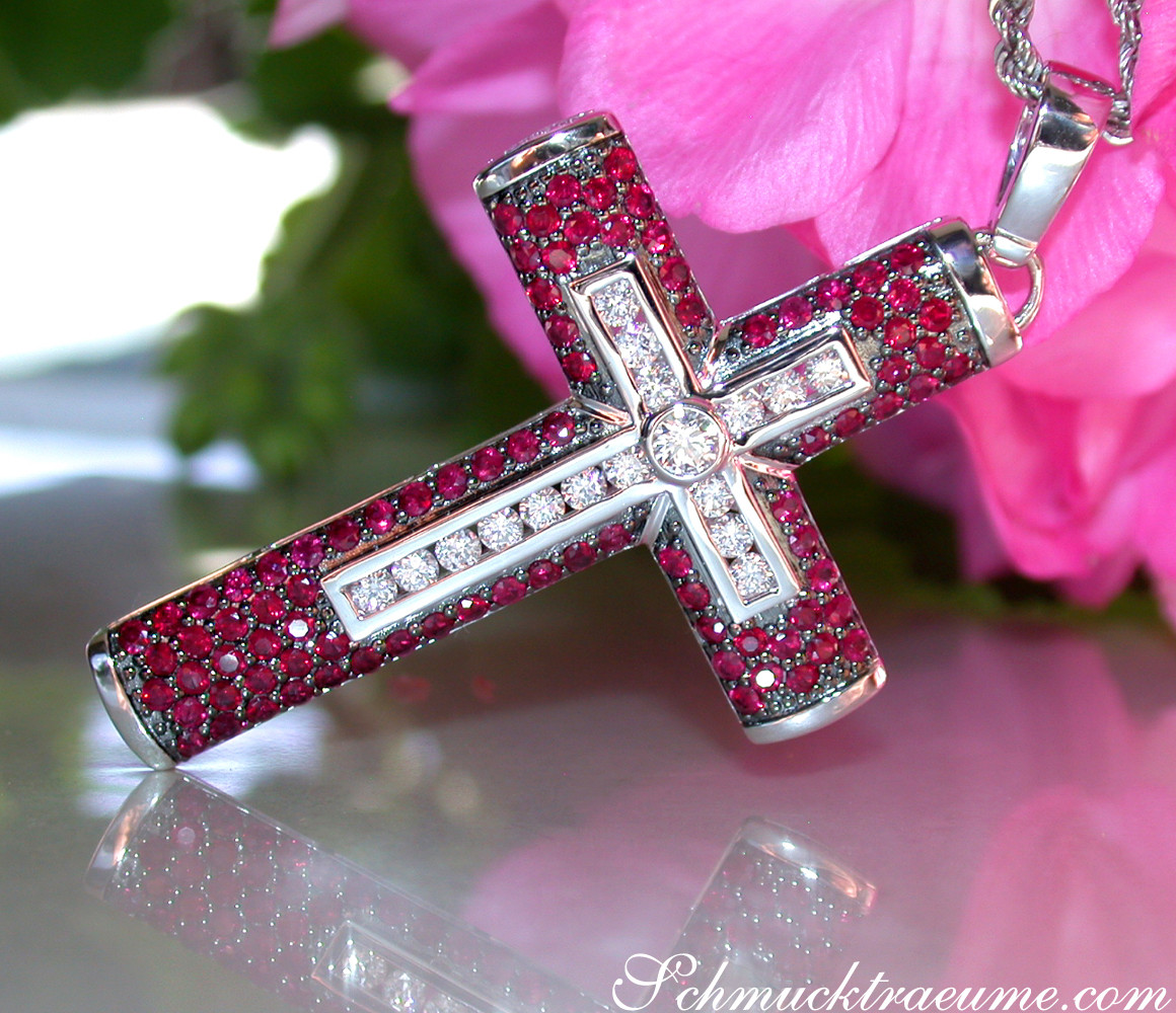 Grandioser Kreuz in Kreuz Anhänger mit Rubinen - Image 4