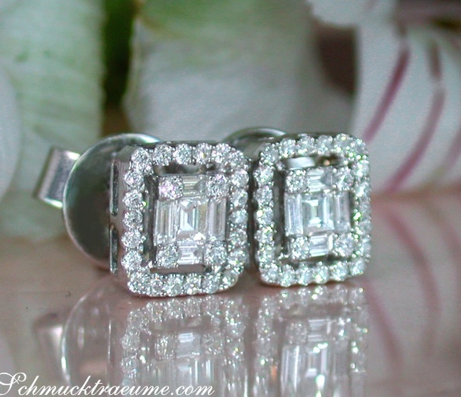 Ohrstecker aus Weißgold 750 mit Brillanten und Baguetteschliff Ohrstecker aus Weißgold 750 mit Brillanten und Baguetteschliff