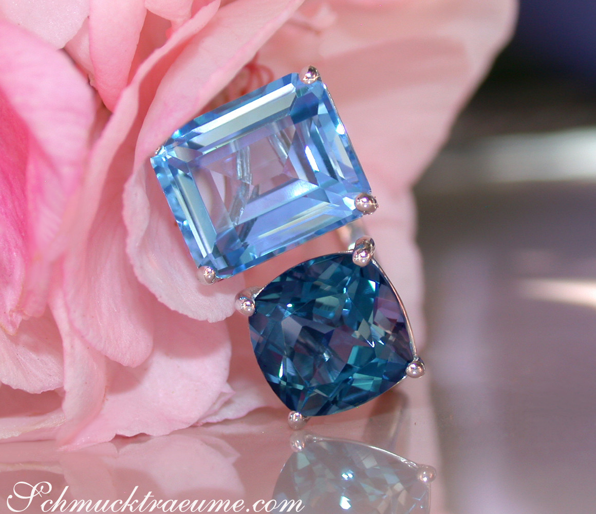 Blautopas-Steine in Toi et Moi-Ring mit weißgoldener Verarbeitung