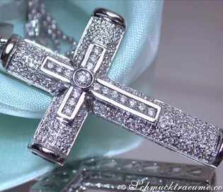 Weißgold 750 Kreuz Anhänger mit Diamanten, elegant und glitzernd