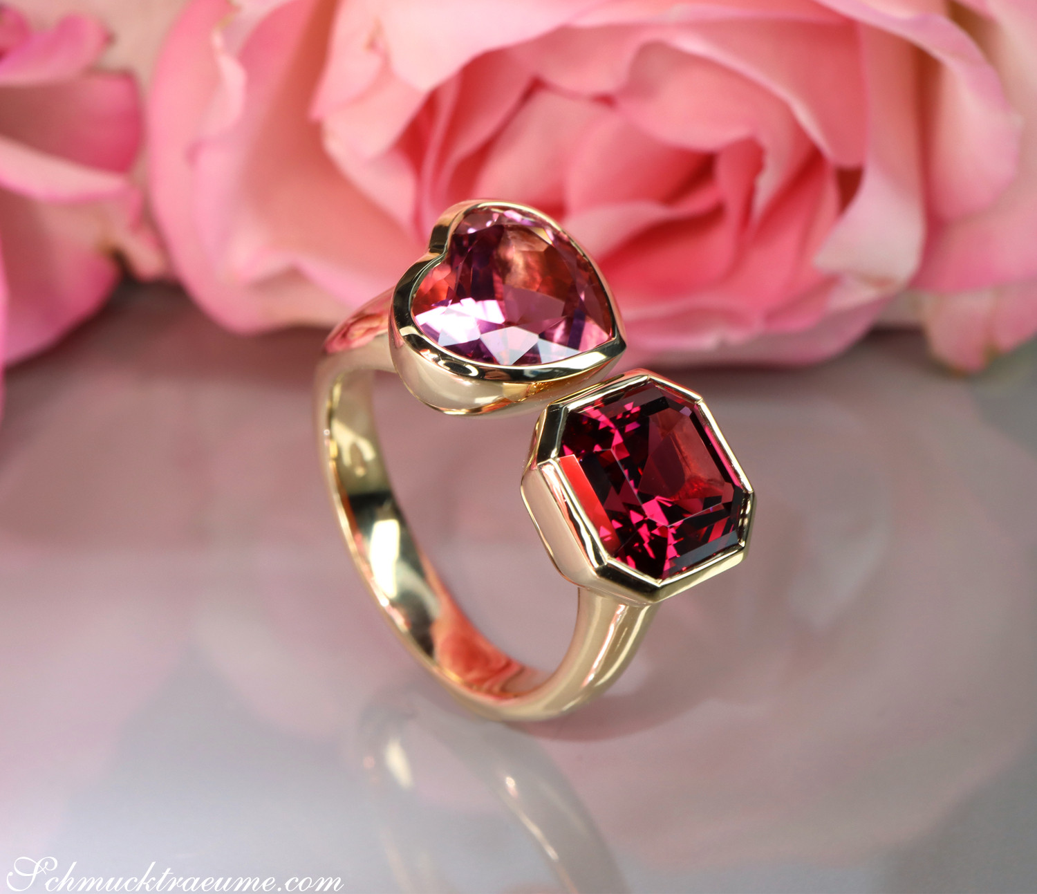 Prächtiger "Toi et Moi" Ring mit Pink Turmalin und Rhodolith - Image 5