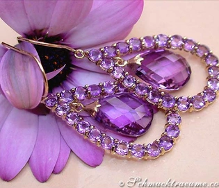 Prächtige Amethyst-Ohrhänger mit 44 violetter Steinen auf Gelbgold 585
