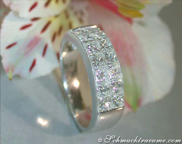 Weißgold 750 Princess Diamant-Ring mit TW VS, detailreiche Perspektive