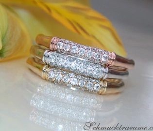 Drei-Diamanten-Ringe im Bambus-Design aus Weiß-, Gelb- & Roségold 585