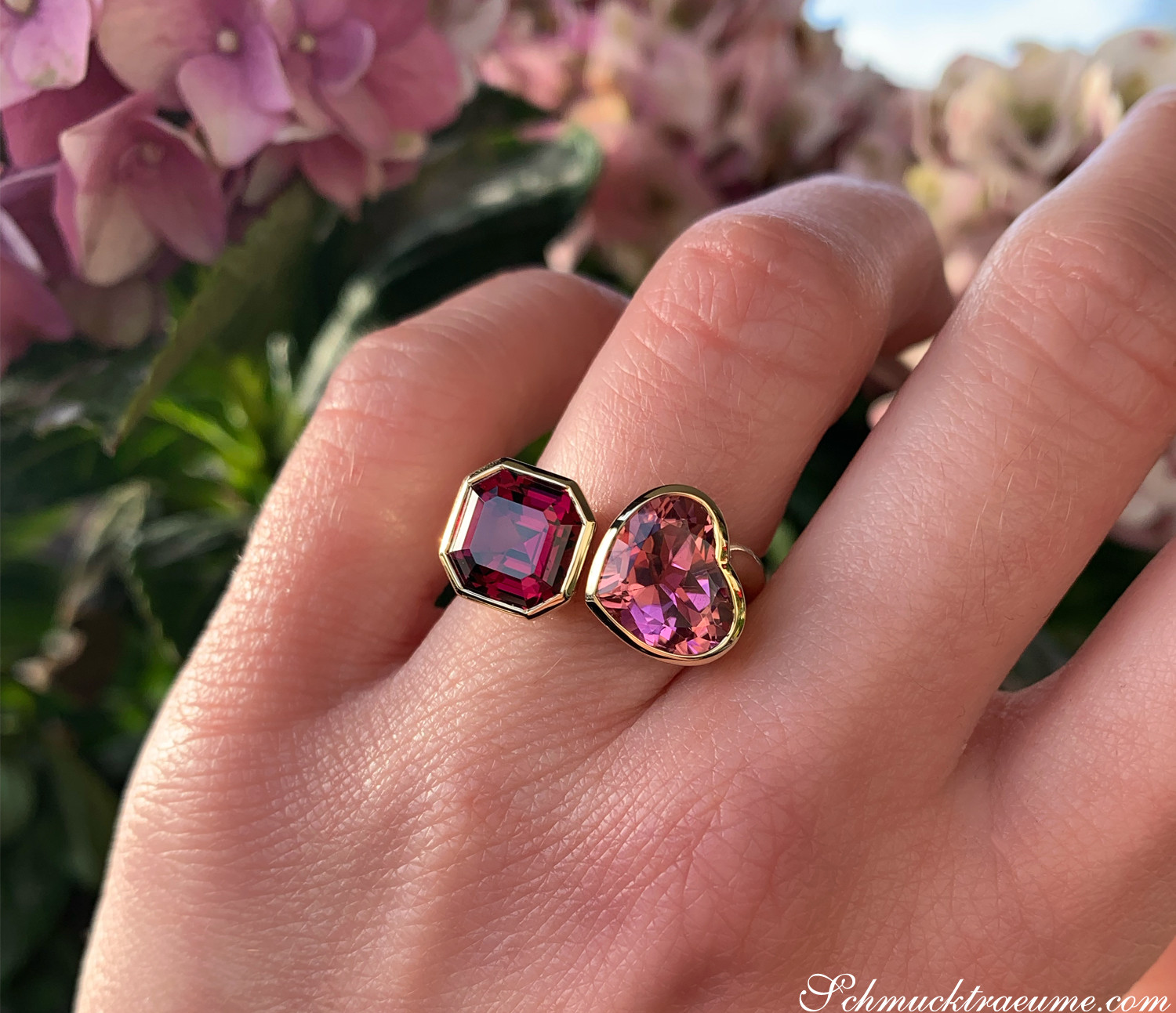 Prächtiger "Toi et Moi" Ring mit Pink Turmalin und Rhodolith - Image 3