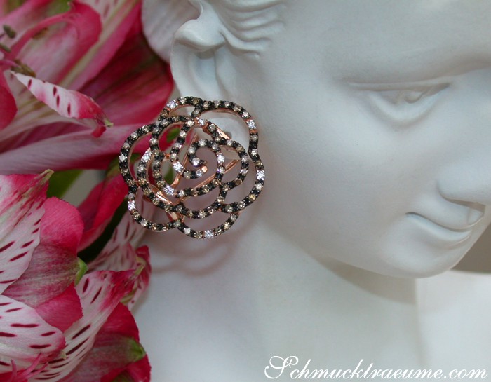 Bildschöne Rosen Ohrstecker mit naturbraunen Brillanten - Image 5