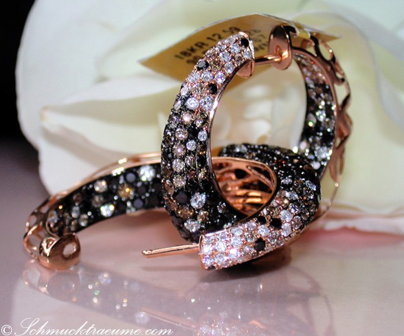 Creolen mit schwarzen Diamanten, naturbraunen & weißen Brillanten - Image 4