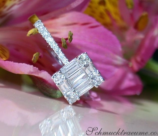 Schlichter Brillant Carré-Ring aus Weißgold 750 mit Baguette-Diamanten