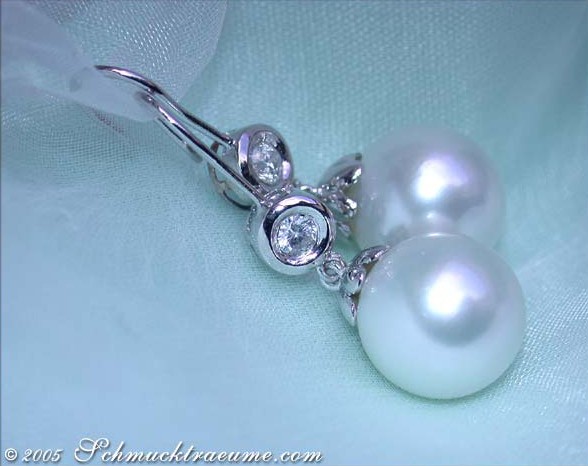 Weißgold 585 Ohrhänger mit 10-11 mm Südseeperlen und Brillanten