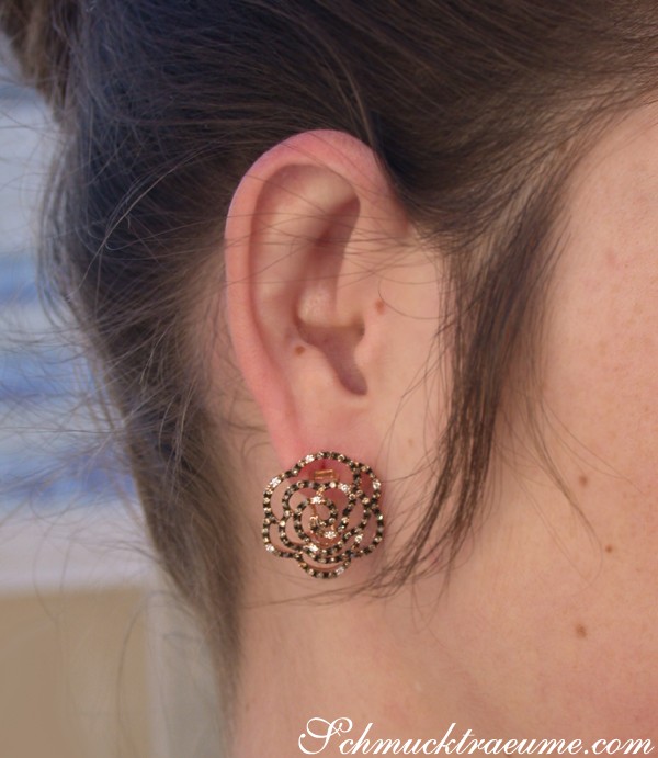 Bildschöne Rosen Ohrstecker mit naturbraunen Brillanten - Image 3