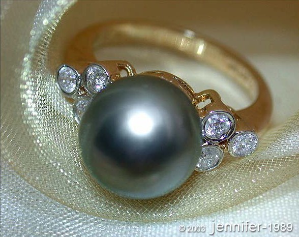 Zeitloser Tahitiperle Ring mit Diamanten in Gelbgold 585 - Image 4