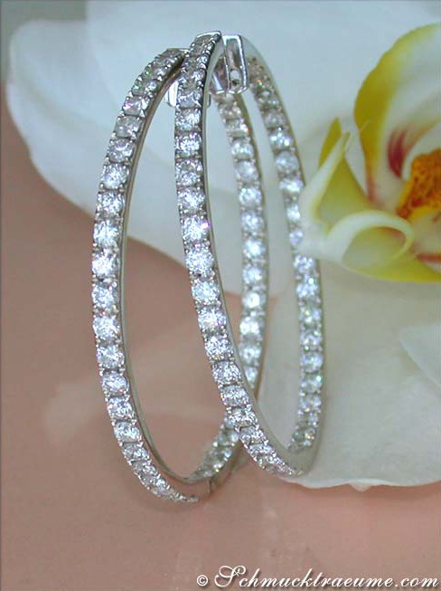 Riesige Brillanten Creolen aus Weißgold 750, 7,10 ct. diamantbesetzt