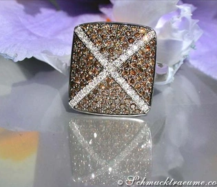 Sportlicher Ring mit naturbraunen Brillanten in Weißgold 585