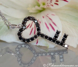 Schlüsselanhänger aus Weißgold 585 mit schwarzen Diamanten auf Blütenblatt.