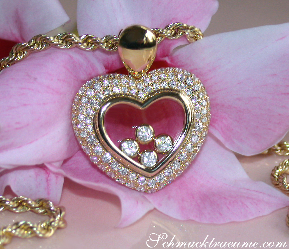 Gelbgold Herz-Anhänger mit Brillanten hinter Glas