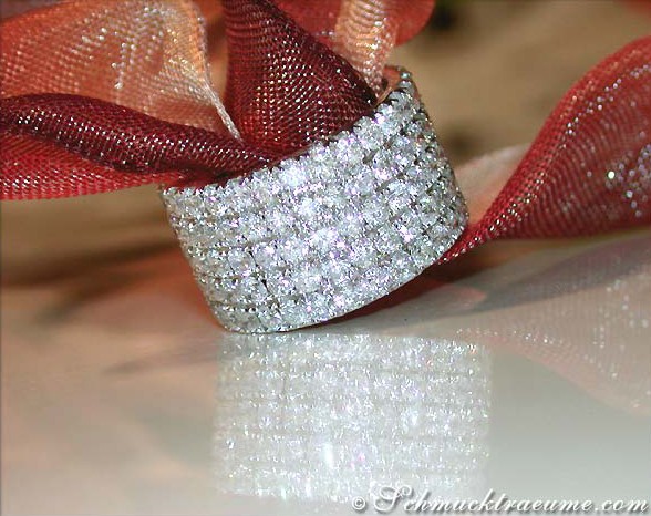 Sechsreihiger Brillanten Memory Ring in Weißgold 750