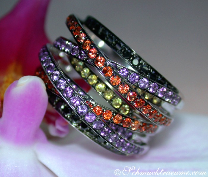 Mehrreihiger Ring mit schwarzen Diamanten, Amethysten & Saphiren - Image 5