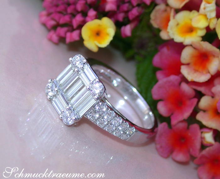 Erlesener Brillant Ring mit extra langen Baguette Diamanten - Image 4