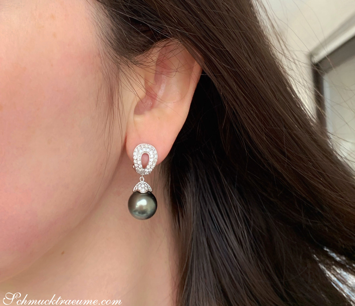 Auffallende Tahitiperlen Ohrstecker mit Diamanten - Image 3