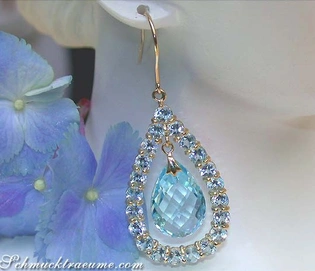 Himmelblaue Blautopas-Steine in Gelbgold 585, prächtige Ohrhänger