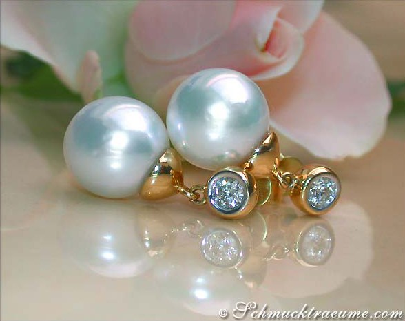 Edle Südseeperlen Ohrringe mit Brillanten in Gelbgold 750 - Image 3