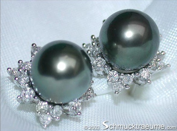 Tahitiperlen-Ohrstecker mit Diamanten im Stern-Design, 10-11 mm, Weißgold 750
