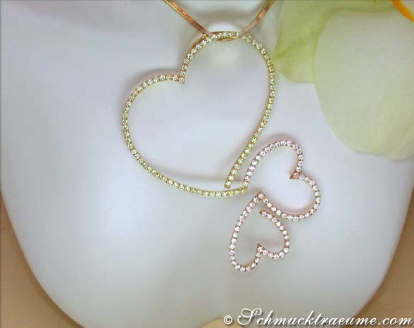 Herz-Anhänger aus Gelbgold & Roségold mit weißen & gelben Brillanten