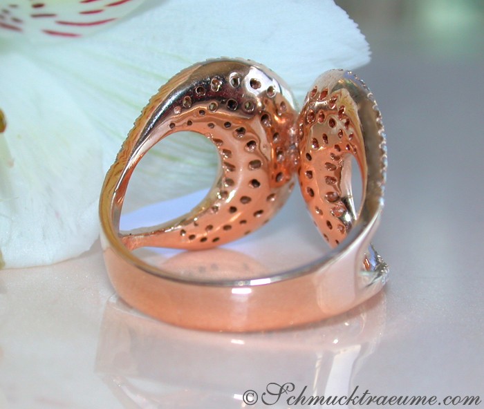 Roségold-Ring mit schwarzen und naturbraunen Diamanten, Detailaufnahme