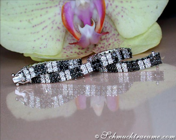 Schwarz-weiß-Diamant-Armband aus Weißgold 585, elegantes Design